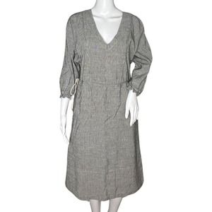 Mo:Vint New York Dress Womens Large Gray‎ White Stripe Linen Boho Peasant Hippie